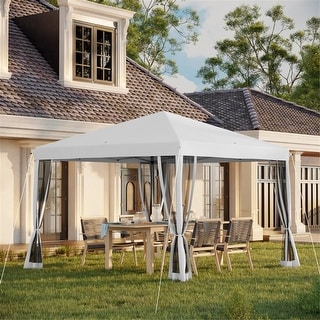 Cream-White Pop-Up Steel Canopy Party Tent - 116.5" L x 116.5" W x 104.25" H