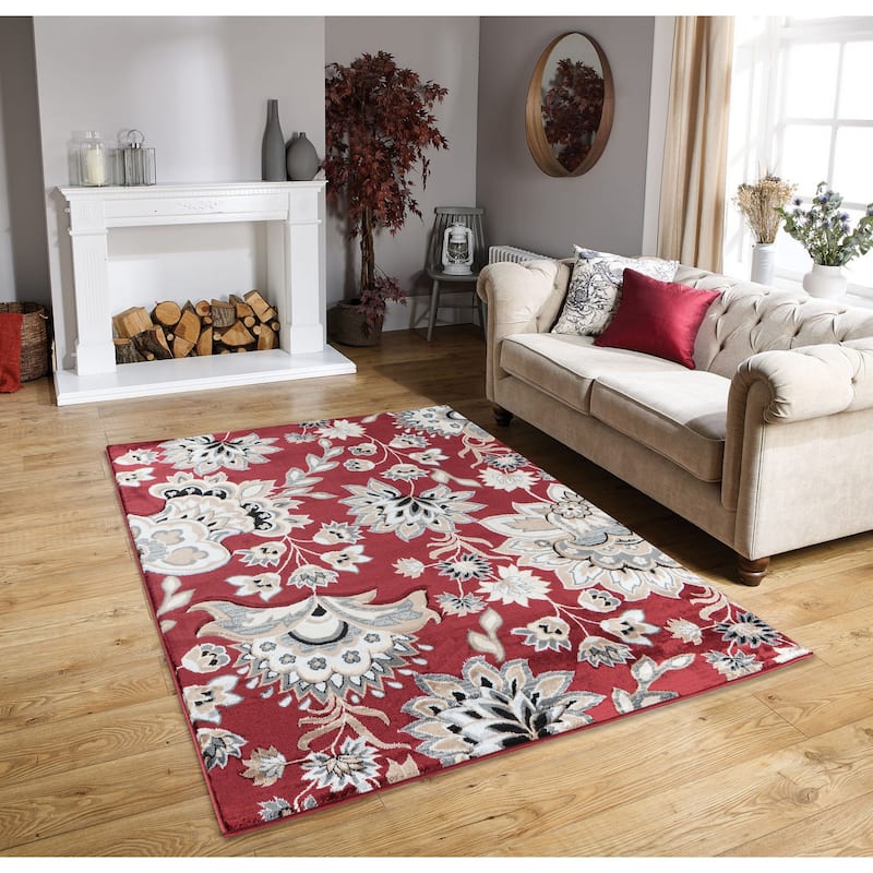 Glamour Collection Floral Area Rug - 5'2'' X 7'5'' - Burgundy/Beige