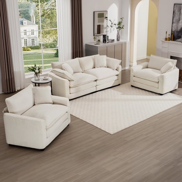 1+1+2 Seat Sectional Sofa Sets Beige Convertible Sleeper Single Sofa Chair Upholstered Recliner Loveseat with Toss Pillows - Bed Bath & Beyond