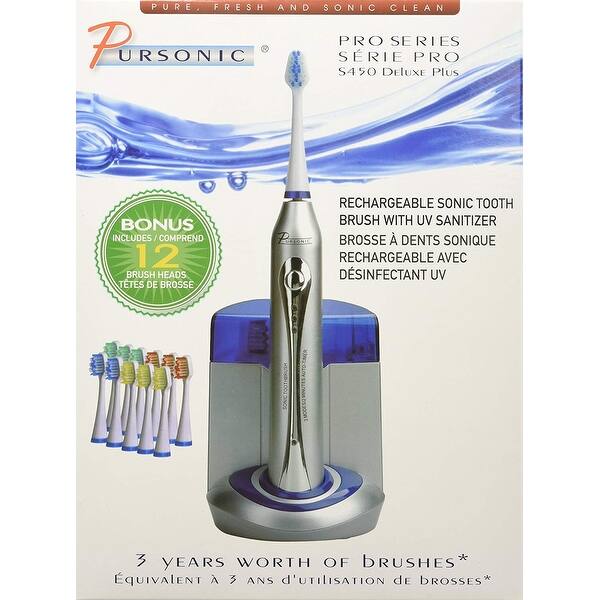 Shop Pursonic Pro Series S450sr Deluxe Plus Rechargeable Sonic Toothbrush With Uv Sanitizer 12 Brush Heads Silver Overstock 26297064