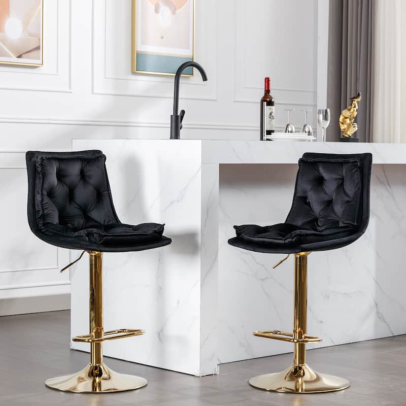 Velvet Swivel Bar Stools Set of 2, Dining Bar Stool with Height Adjustable, Upholstered Kitchen Stools with Footrest聽