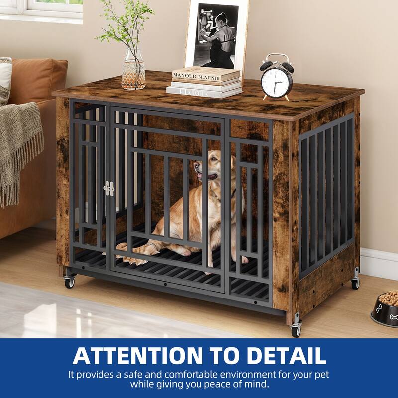Moasis 38" Dog Crate Furniture with Wheels And Removable Tray