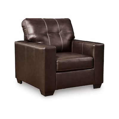 Orion Armchair, Modern Dark Brown Tufted Real and Faux Leather Cushion