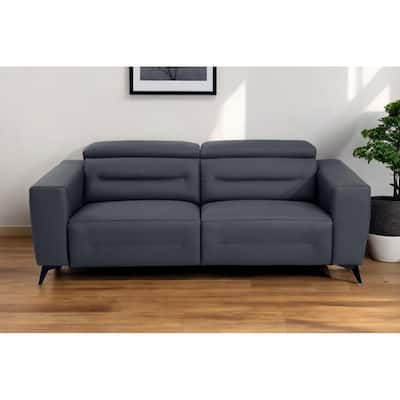 HomeRoots 83" Gray Italian Leather USB Reclining Sofa With Black Legs