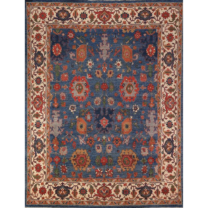 Blue Ziegler Vegetable Dye Area Rug Handmade Wool Carpet - 8'0" x 9'9"