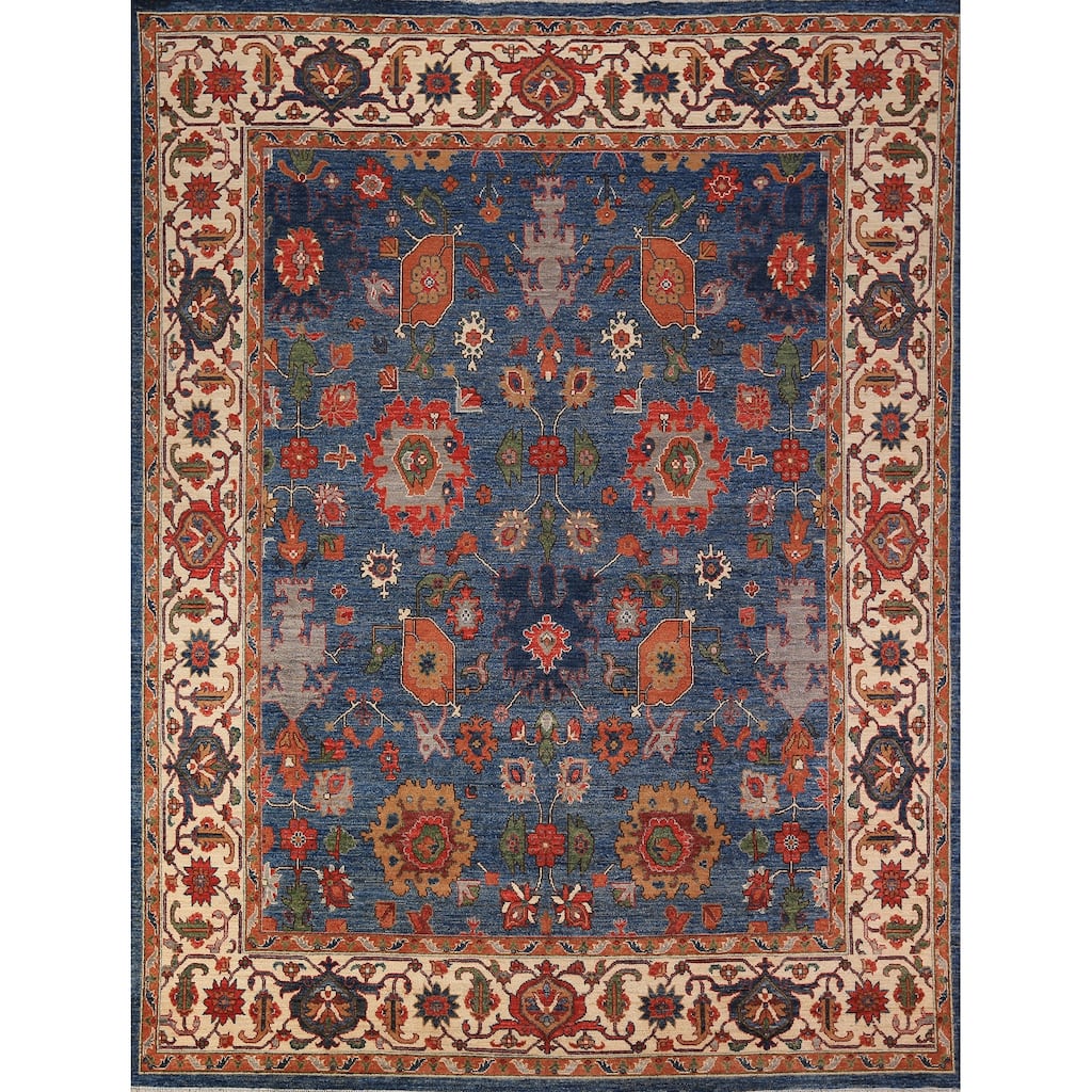 Blue Ziegler Vegetable Dye Area Rug Handmade Wool Carpet - 8'0" x 9'9"