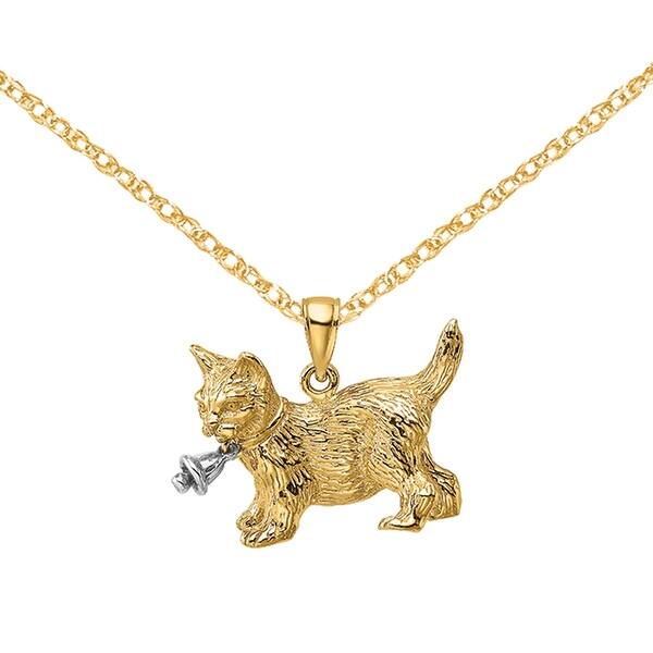 Box or Curb Chain Necklace 14k Yellow Gold Cat Pendant on a 14K Yellow Gold Rope Box or Curb Chain Necklace 14k Yellow Gold Cat Pendant on a 14K Yellow Gold Rope
