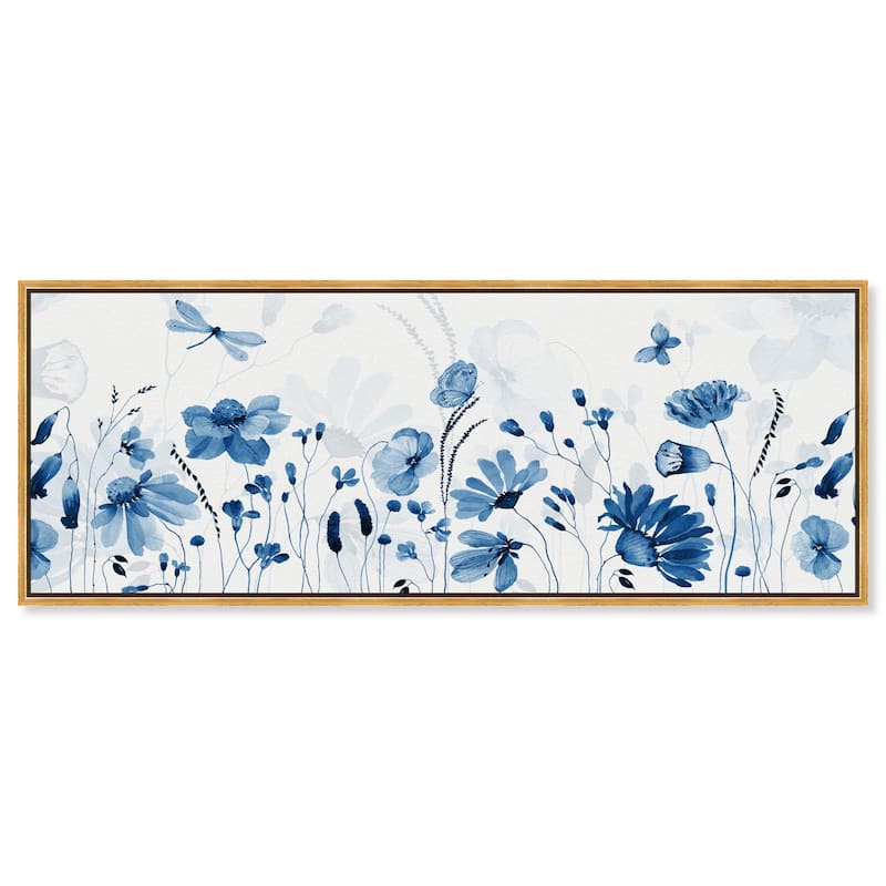 Blue Floral Spring Panoramic Canvas by Art Remedy - Gold - 54" x 20"