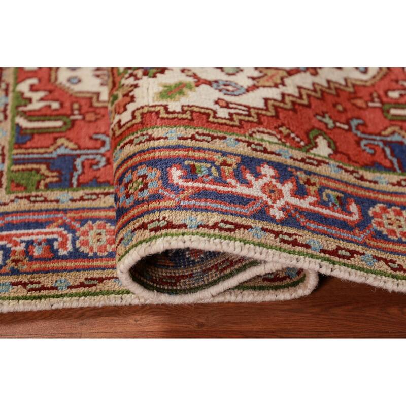 Ivory Geometric Heriz Serapi Indian Foyer Rug Handmade Wool Carpet - 3'0"x 4'11"