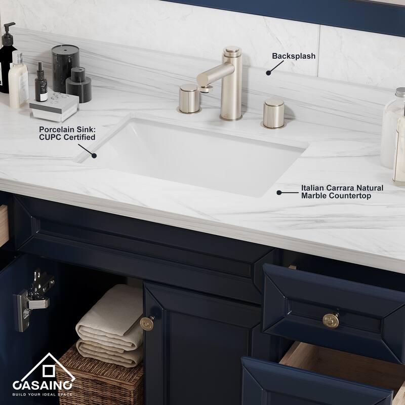 48 in. W x 22 in. D x 35.4 in. H Bath Vanity in Navy Blue with White Top and Basin