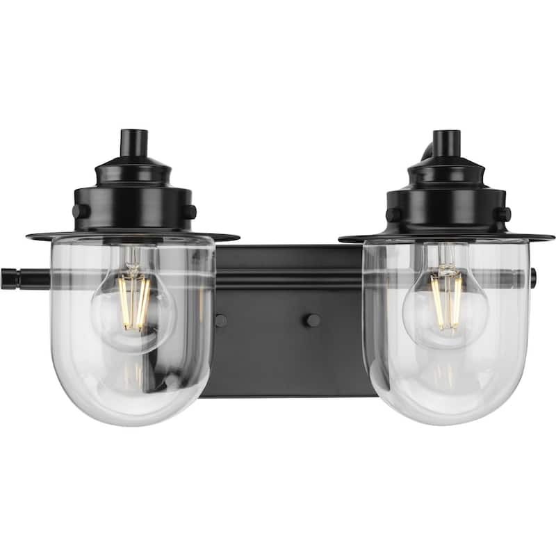 Northlake Collection Two-Light Matte Black Clear Glass Transitional Bath Light - 15.5 in x 7.5 in x 8 in - 15.5 in x 7.5 in x 8 in