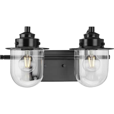 Northlake Collection Two-Light Matte Black Clear Glass Transitional Bath Light - 15.5 in x 7.5 in x 8 in
