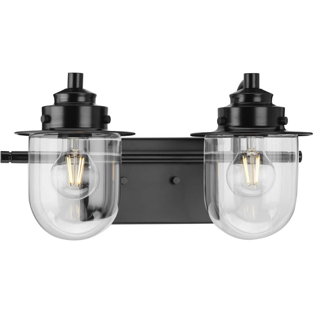 Northlake Collection Two-Light Matte Black Clear Glass Transitional Bath Light - 15.5 in x 7.5 in x 8 in