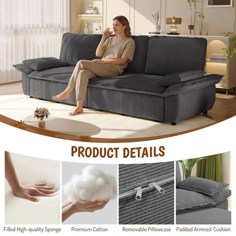 94.5" Corduroy Sofa Bed, 3-in-1 Convertible Sleeper Sofa Couch, Pull Out Sofa Bed, Space-Saving Upholstered Sofa