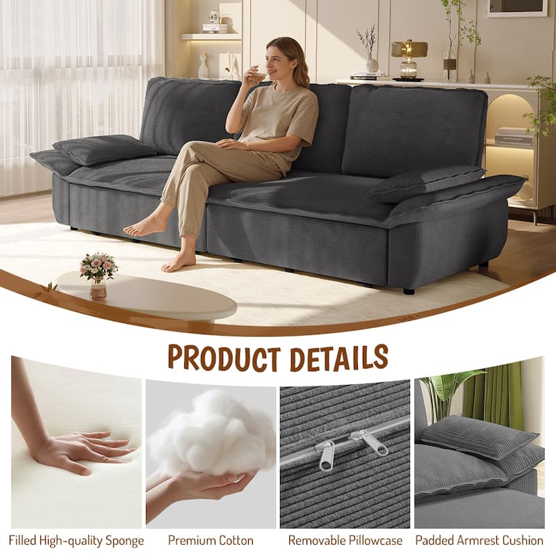 Homy Casa 73.2''/94.5" Queen/King Pull Out Sofa Bed, 3-in-1 Corduroy/Velvet Sleeper Couch