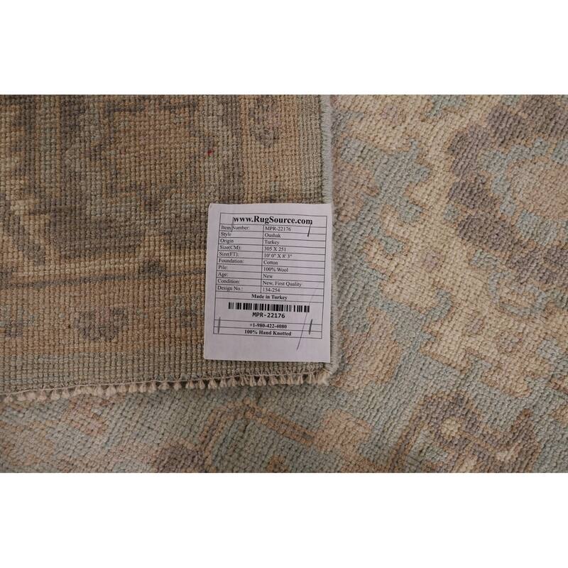 Vegetable Dye Oushak Area Rug Hand-Knotted Blue Wool Carpet - 8'3" x 10'0"
