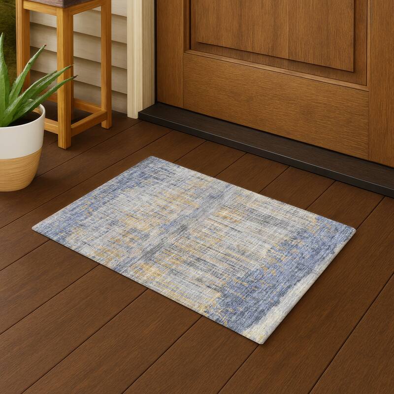 Machine Washable Indoor/ Outdoor Modern Ombre Chantille Rug - Denim - 1'8" x 2'6"