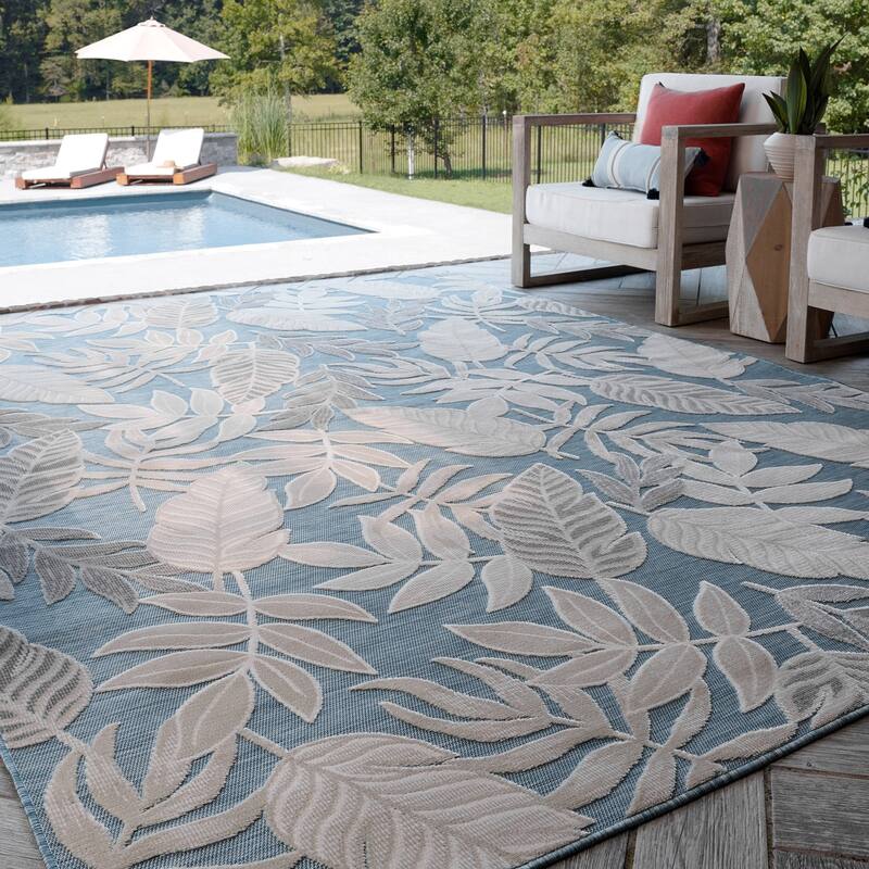 Tropicana Tropical Floral Indoor/Outdoor Area Rug - 5'1'' x 7'3'' - Aqua/Gray