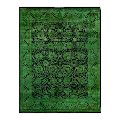 Overton Hand Knotted Wool Vintage Inspired Modern Contemporary Overdyed Green Area Rug - 8' 1" x 10' 6"