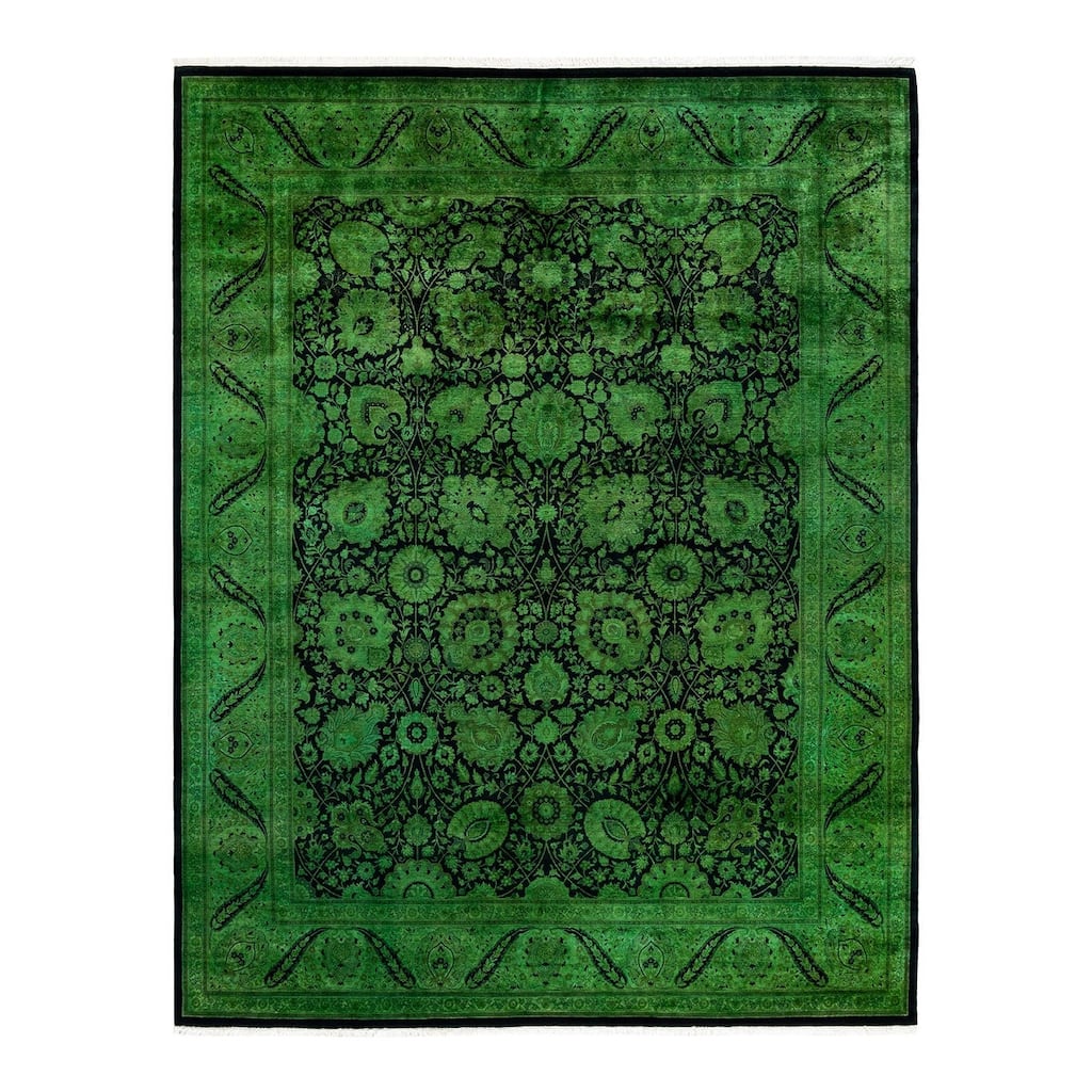 Overton Hand Knotted Wool Vintage Inspired Modern Contemporary Overdyed Green Area Rug - 8' 1" x 10' 6"