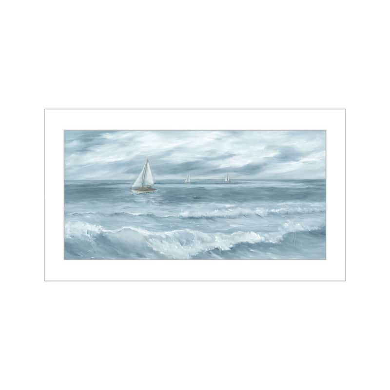 TrendyDecor4U Coastal "Three Sailboats" Framed Print Wall Art - White