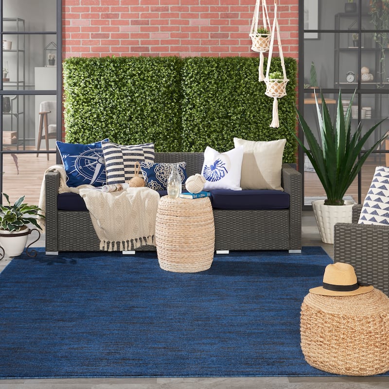 Nourison Essentials Solid Contemporary Indoor/Outdoor Area Rug - 5' Square - Blue/Midnight
