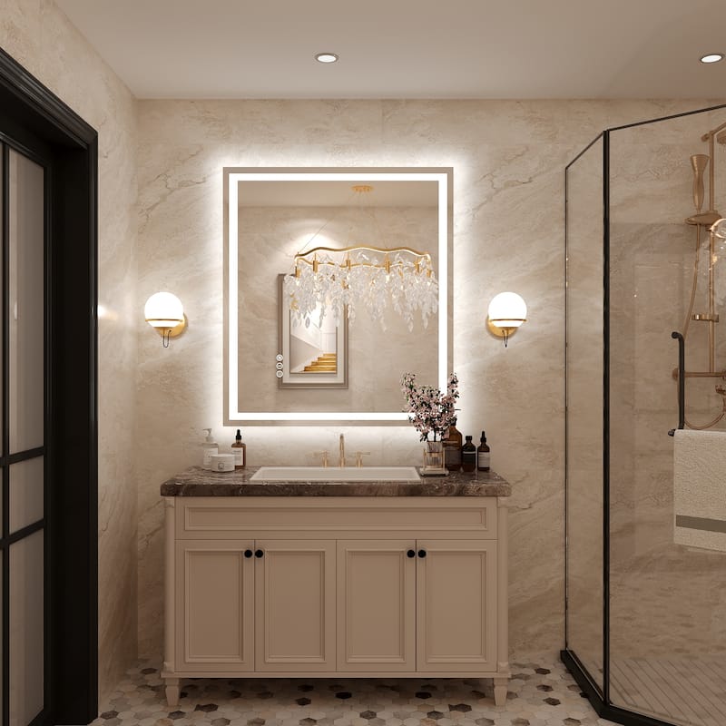 Frameless LED Front Light and Backlit 3 Colors Dimmable Anti-Fog Wall Bathroom Vanity Mirror