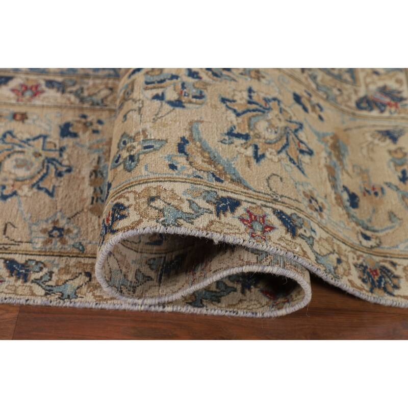 Distressed Floral Tabriz Persian Antique Rug Hand-Knotted Wool Carpet - 9'3" x 12'5"