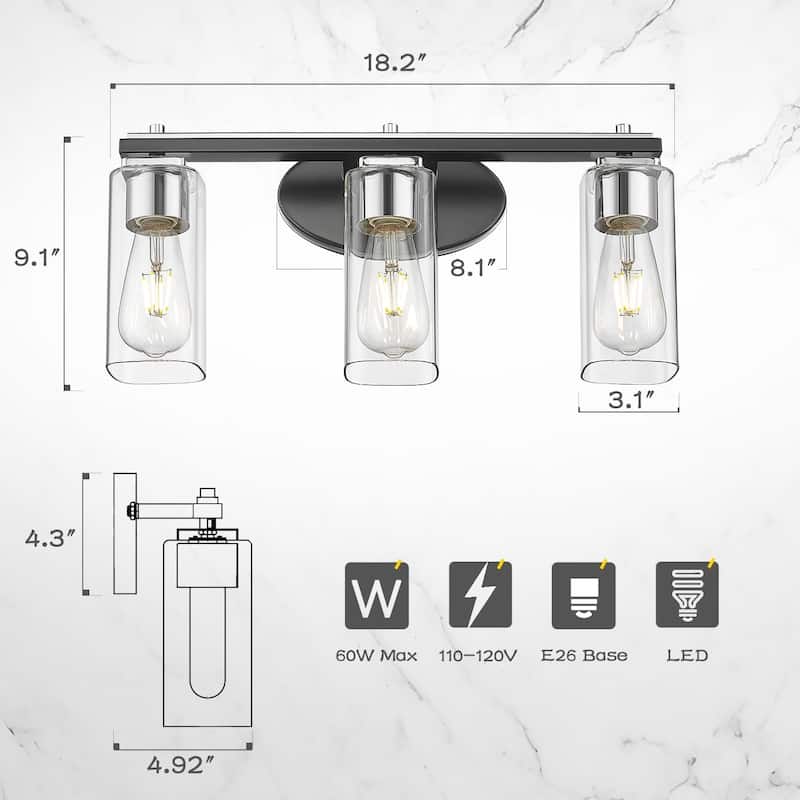 3-Light Wall Sconces Bathroom Vanity Light Over Mirror