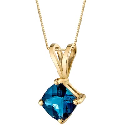 14k Yellow Gold Cushion Cut 1.00 cts London Blue Topaz Pendant