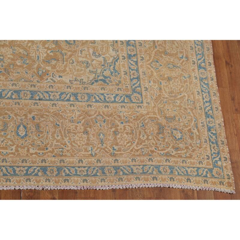 Traditional Mashad Persian Vintage Area Rug Handmade Wool Carpet - 9'7"x 13'3"