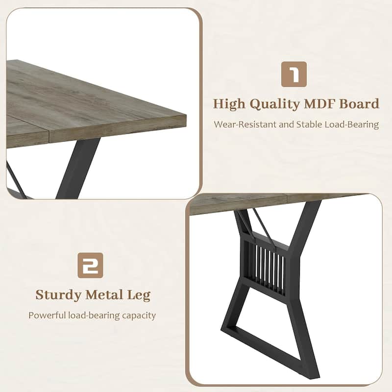 Rectangular Dining Table for 6-8, Modern Wooden Dining Table