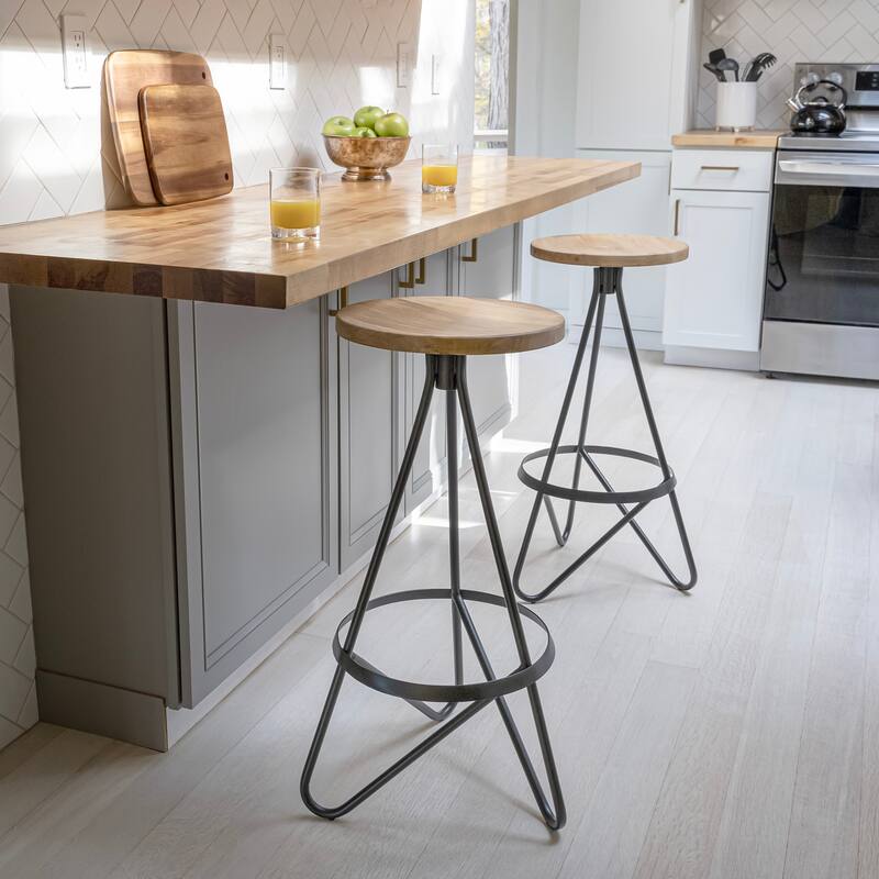 Hula 30" Modern Industrial Metal Backless Circular Bar Stool, by JONATHAN Y