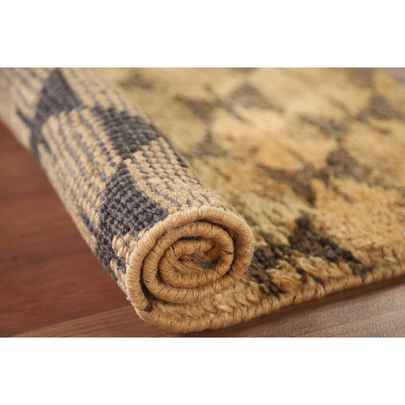 Hand Knotted Oriental Jute Carpet Modern All-Over Yellow & Gold Moroccan Area Rug - 3' 0'' X 2' 0''