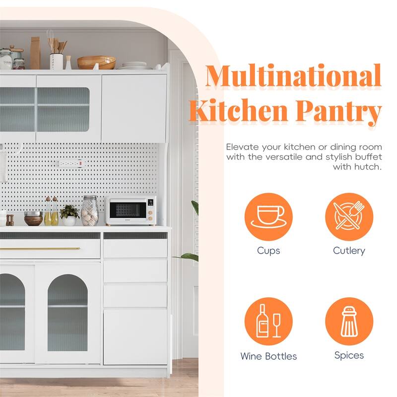 Freestanding 63'' W Buffet with Hutch,Large Coffee Bar Storage Cabinet
