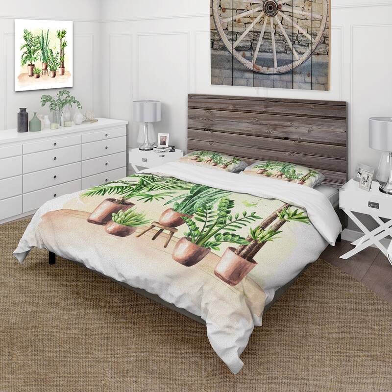 Designart 'Indoor Green Home House Plants I' Traditional Duvet Cover Set