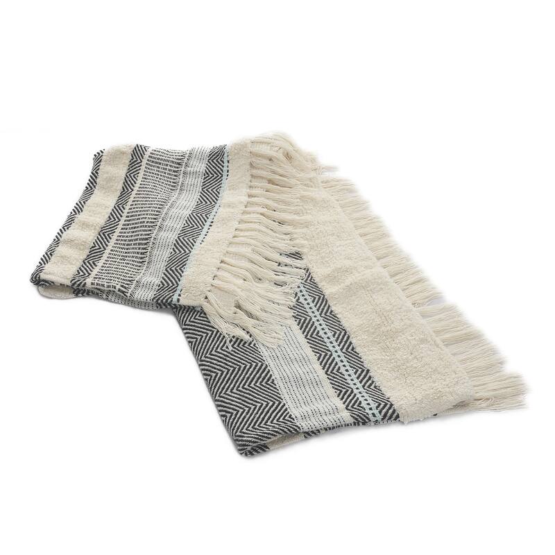 Sevita Coastal Striped Standard Size Throw Blanket with Fringe