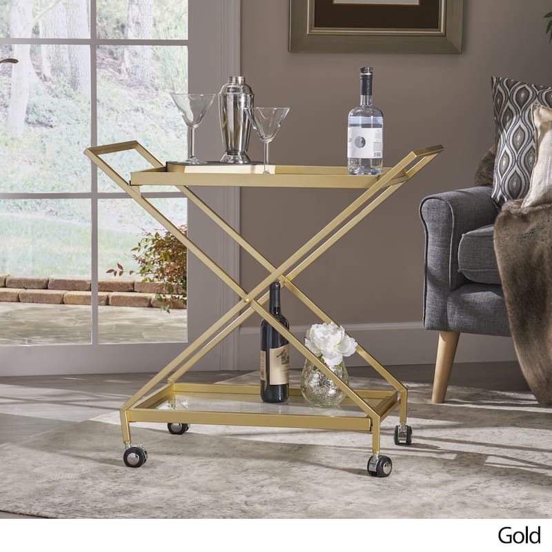 Annika Outdoor Industrial Bar Cart by Christopher Knight Home - GOLD