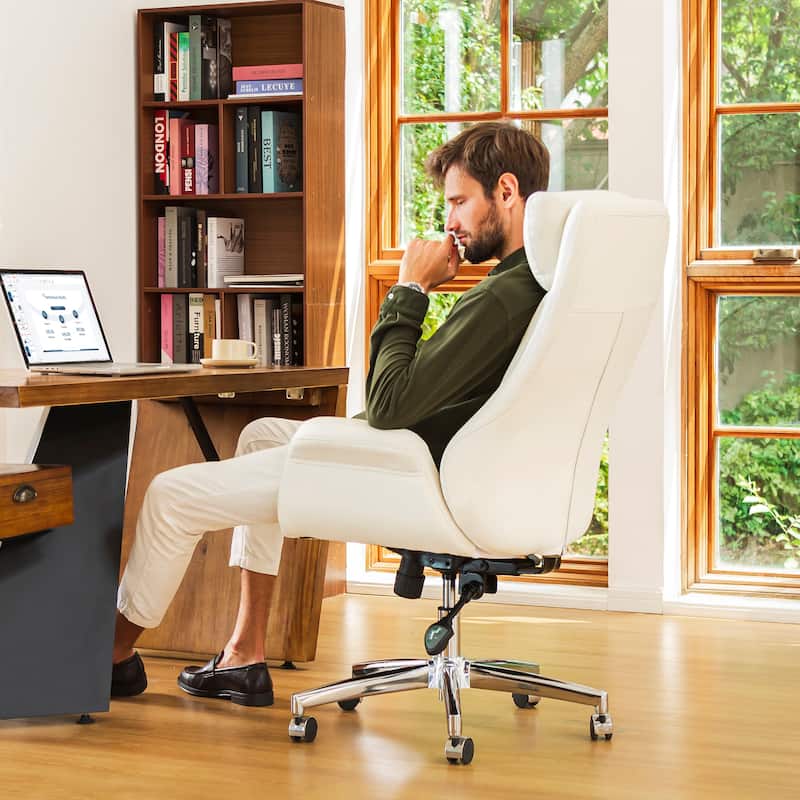 Glitzhome 48-inch Mid-century Adjustable Swivel Faux Leather Office Chair