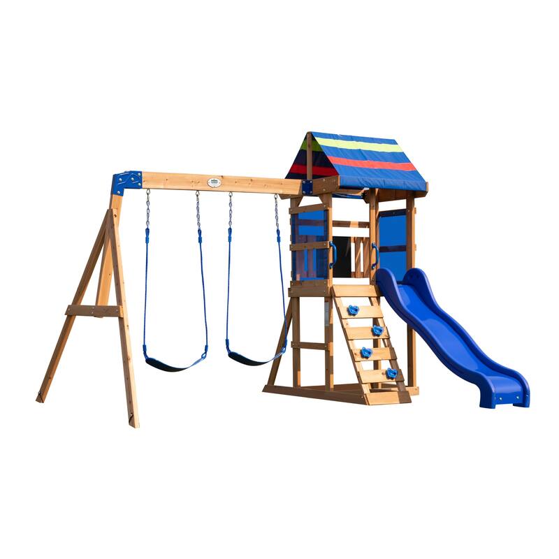 Backyard Discovery Bay Pointe Cedar Wood Swing Set, Slide, Play Deck - 10'3" x 8'11"
