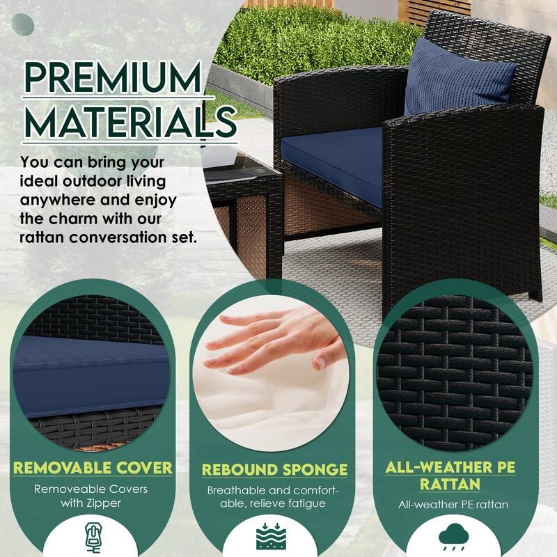 EROMMY 4-Piece Patio Furniture Set with Cushions, Wicker Sofa and Glass Coffee Table, All-Weather PE Rattan Conversation Set