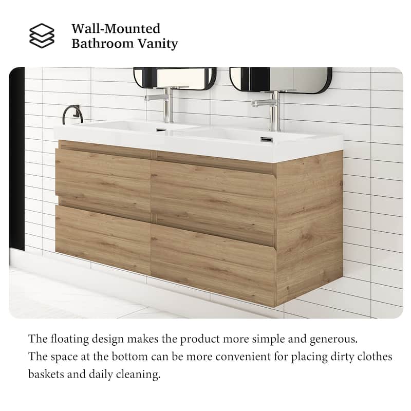Angela 47 in.W x 19.5 in.D x 20.5 in.H Wall-Mounted Bath Vanity with White Cultured Marble Top