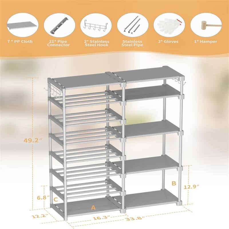 8-Tier Shoe Rack Storage Organizer - 16"D x 8"W x 6"H