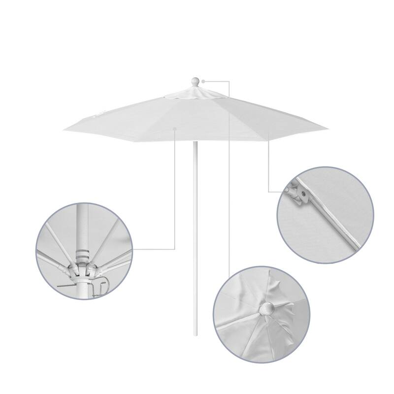 California Umbrella 7.5' Rd.. Aluminum Frame, Fiberglass Rib Market Umbrella, Push Open, White Finish, Olefin Fabric