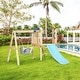 preview thumbnail 2 of 7, 3 in 1 Wooden Swing Set Outdoor Playset with Baby Swing Seat,Toddler Slide,Captain's Wheel,Telescope - Natural Wood