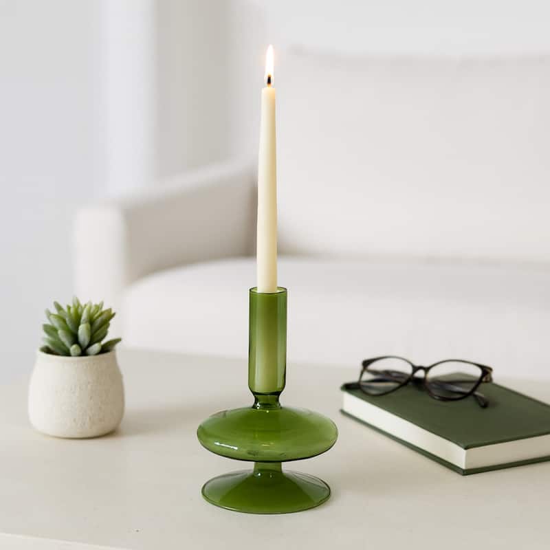 Sculptural Glass Candle Holder with Rounded Accent Base - Modern Tabletop Candle Holder for Any Room
