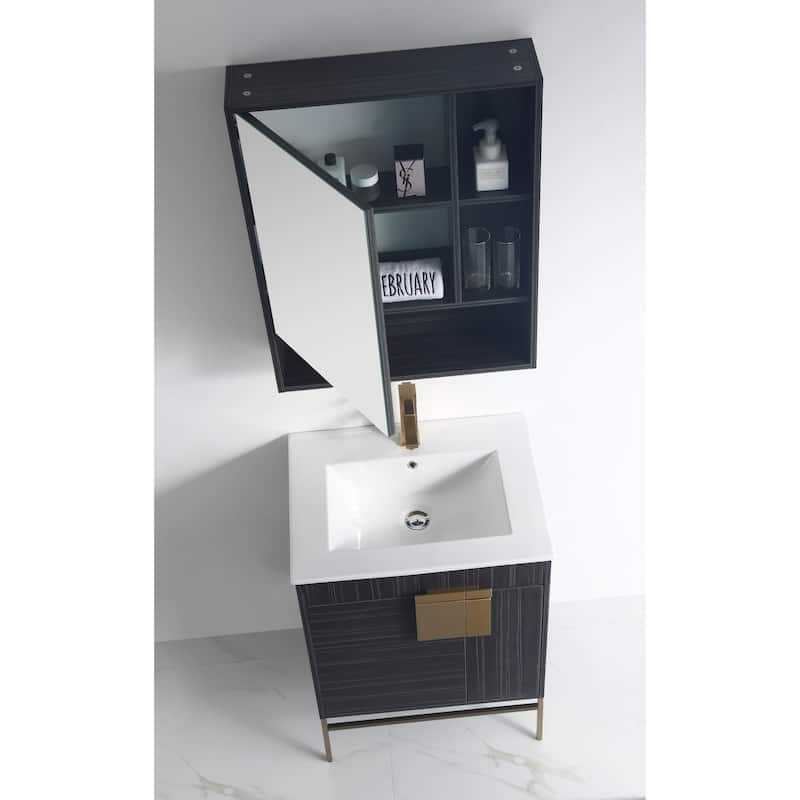 24" Tennant Brand Kuro Minimalistic Dawn Gray Bathroom Vanity With Medicine Cabinet