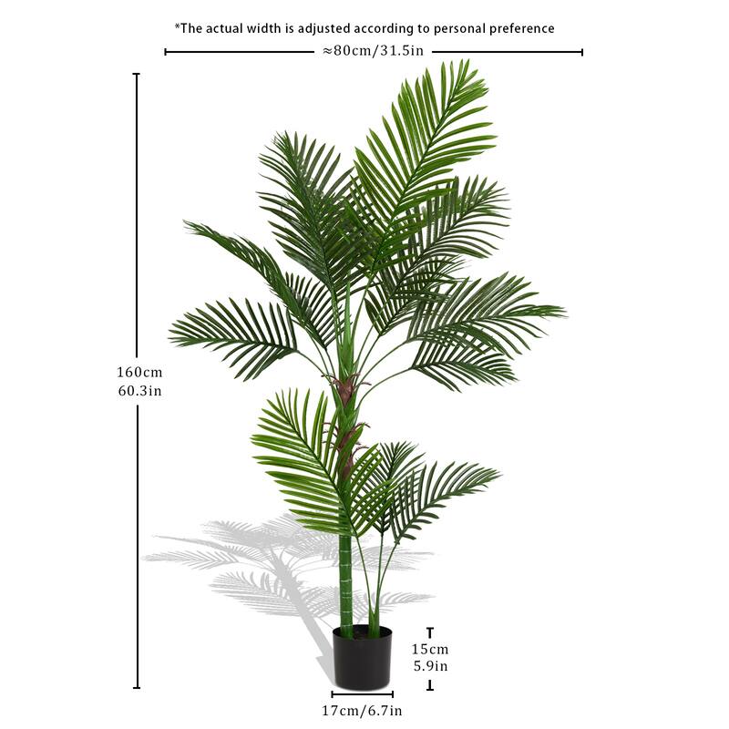 5FT Artificial Palm Tree, Fake Tropical Palm Tree in Pot, Faux Dypsis Lutescens Plant with Realistic Leaves