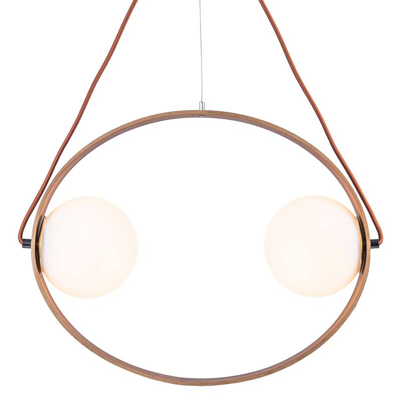 Modern 2-Light Wood Globe Pendant Light for Kitchen Island - Dia.20-in