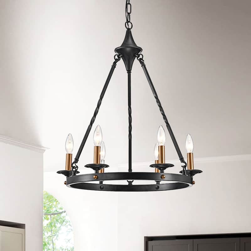 Antique Black 6-Light Modern Farmhouse Round Chandelier